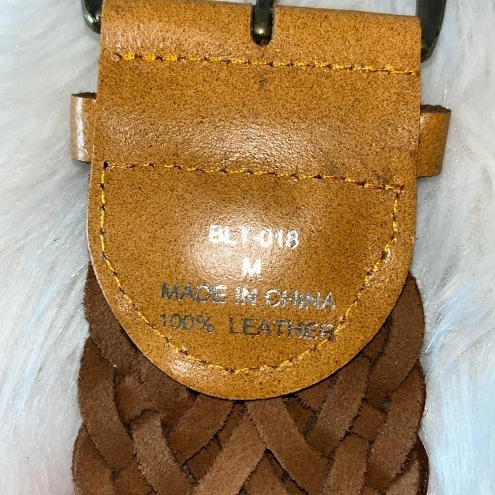 Wide tan leather braided belt boho hippie western size Medium